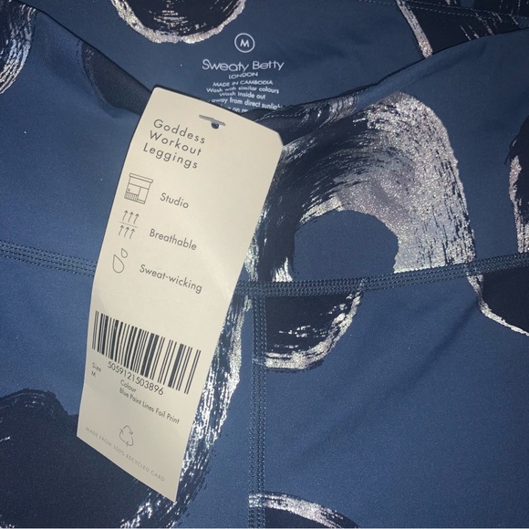 Sweaty Betty Goddess 7/8 Leggings Size Medium Navy Blue Silver Metallic NWT - Picture 3 of 5